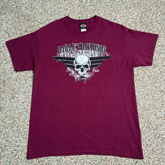 Y2K Harley Davidson Tee maroon red size L biker skater Vtg - Picture 3 of 8